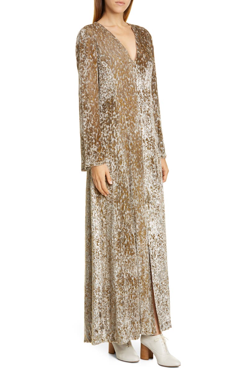 CO Belted Long Sleeve Metallic Velvet Gown, Alternate, color, 