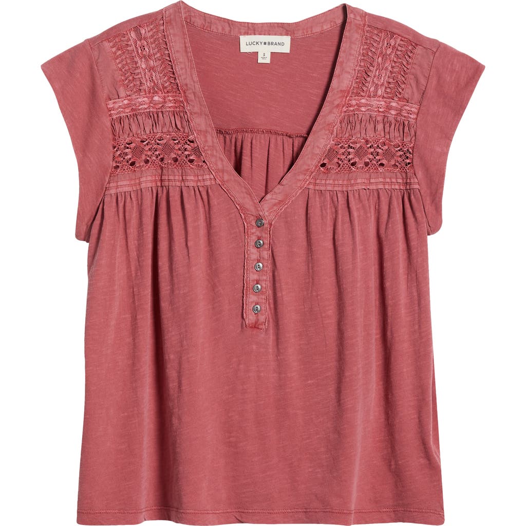 LUCKY BRAND LUCKY BRAND LACE INSET COTTON HENLEY T-SHIRT