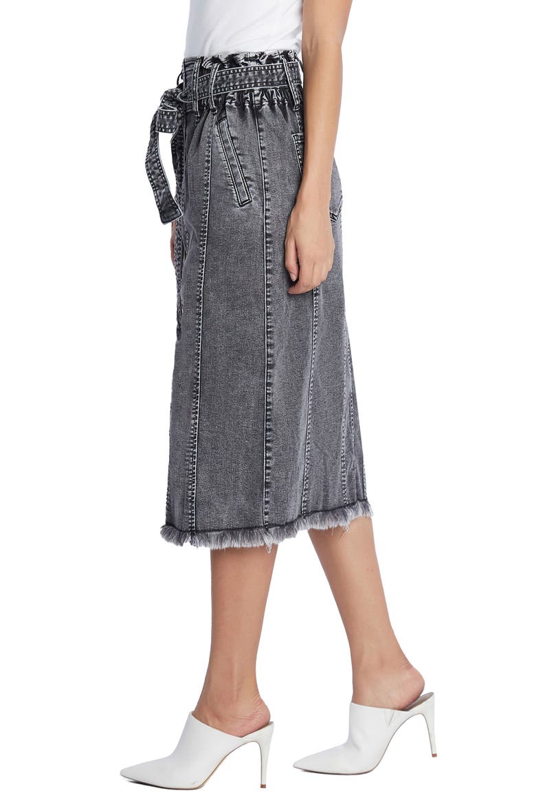 Tie Waist Raw Hem Denim Skirt, Alternate, color, STORM GREY
