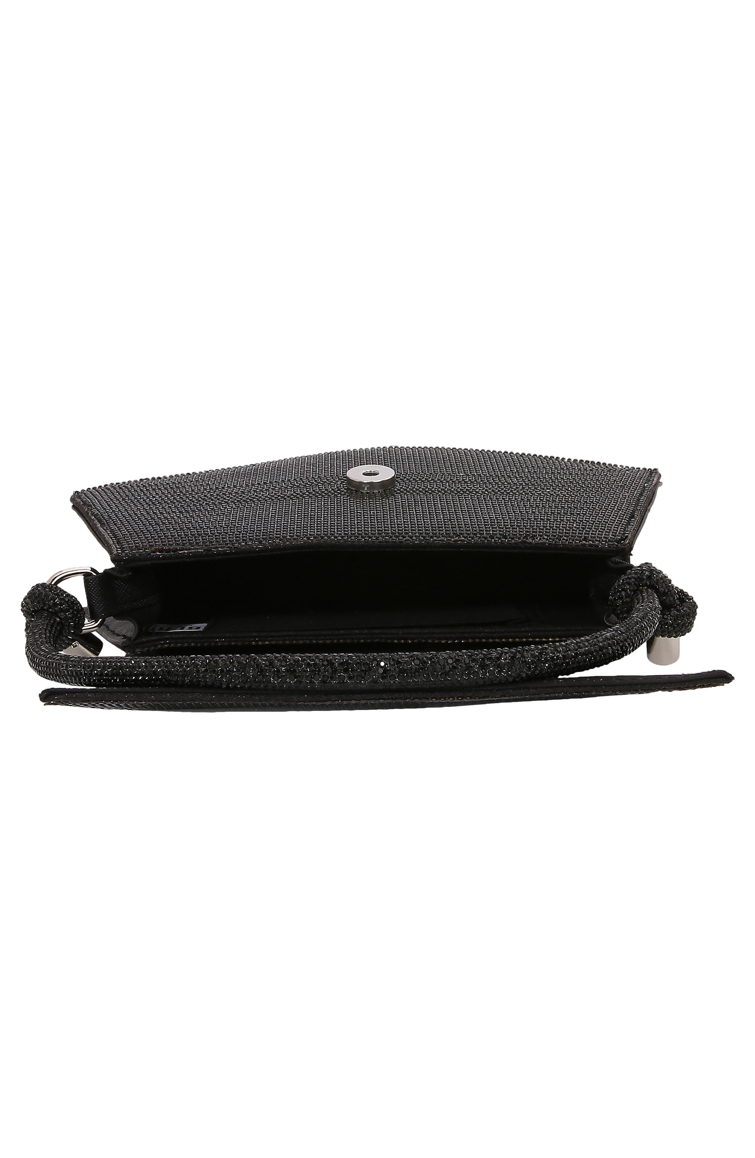 Rhinestone Curved Bottom Shoulder Bag, Alternate, color, BLACK