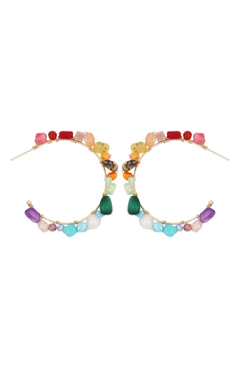 Stone Lined Hoop Earrings