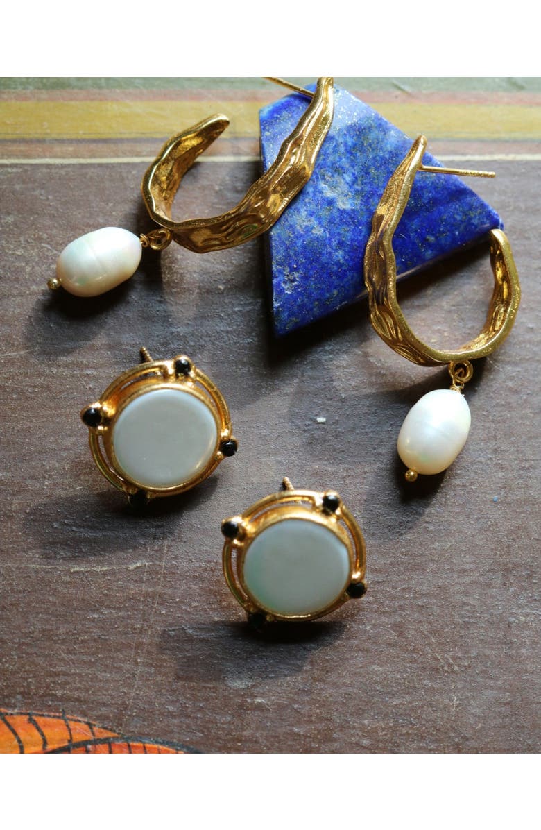 Ottoman Hands Judy Statement Hoop Earrings, Alternate, color, Brass