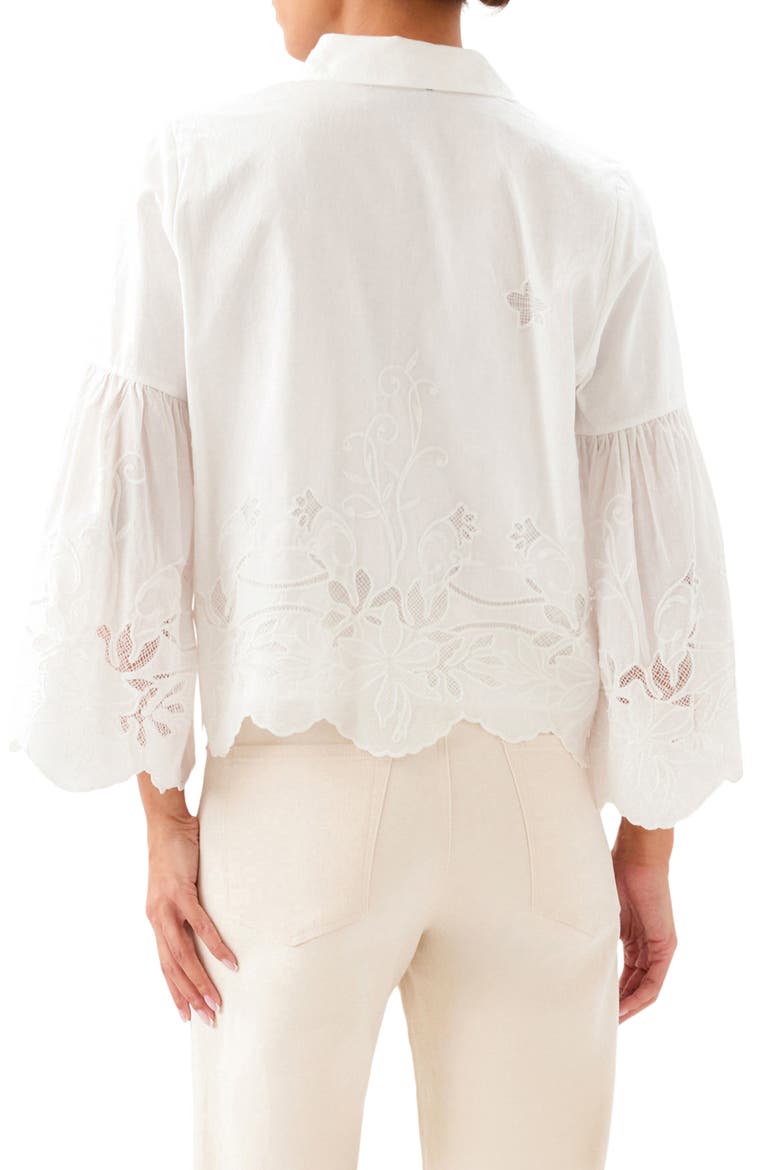 Embroidered Bell Sleeve Cotton Button-Up Shirt, Alternate, color, OFF WHITE