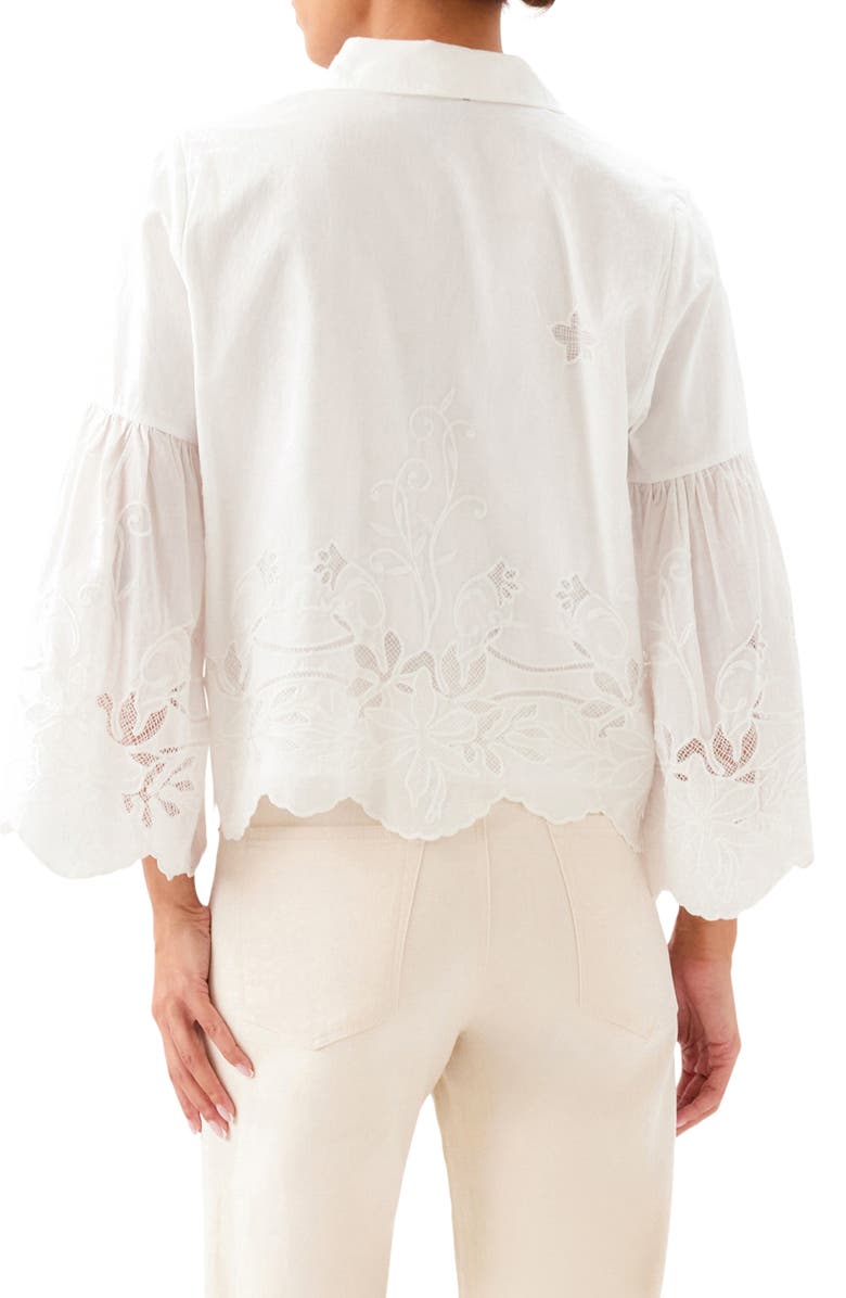 Karen Kane Embroidered Bell Sleeve Cotton Button-Up Shirt, Alternate, color, Off White