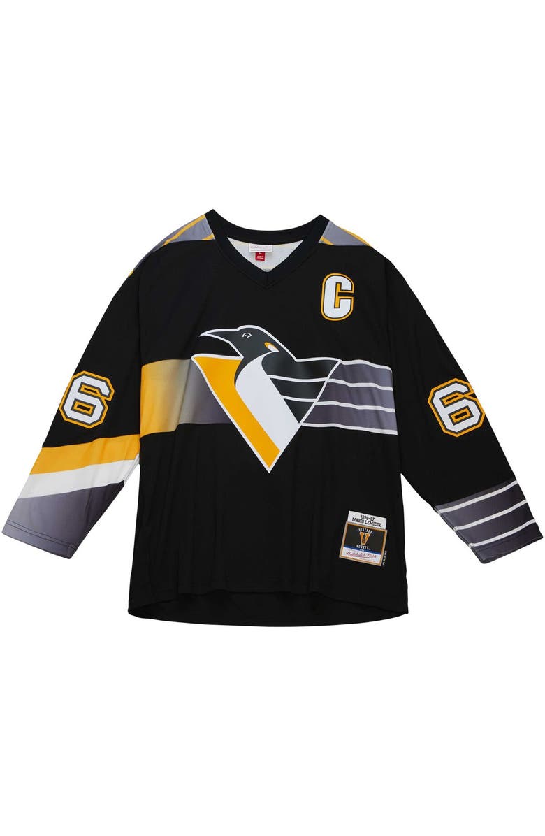 Mitchell & Ness Men's Mitchell & Ness Mario Lemieux Black Pittsburgh Penguins Captain's Patch 1996/97 Blue Line Player Jersey, Alternate, color, 