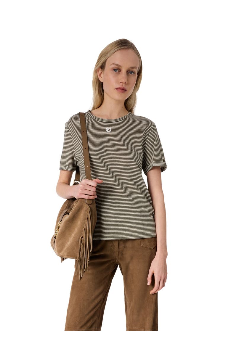 GERARD DAREL Melva Linen Blend Striped T-Shirt, Main, color, Khaki Green