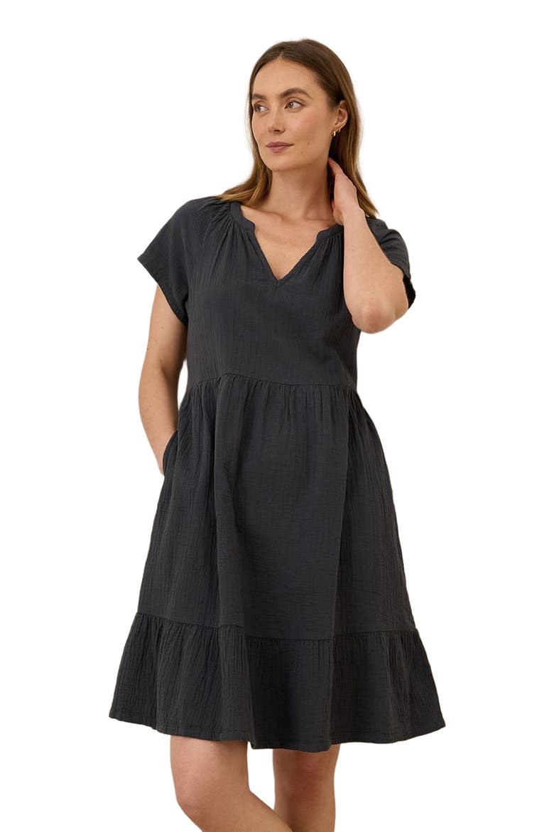 Organic Cotton Coastal Double Gauze Breezy Dress, Alternate, color, Black