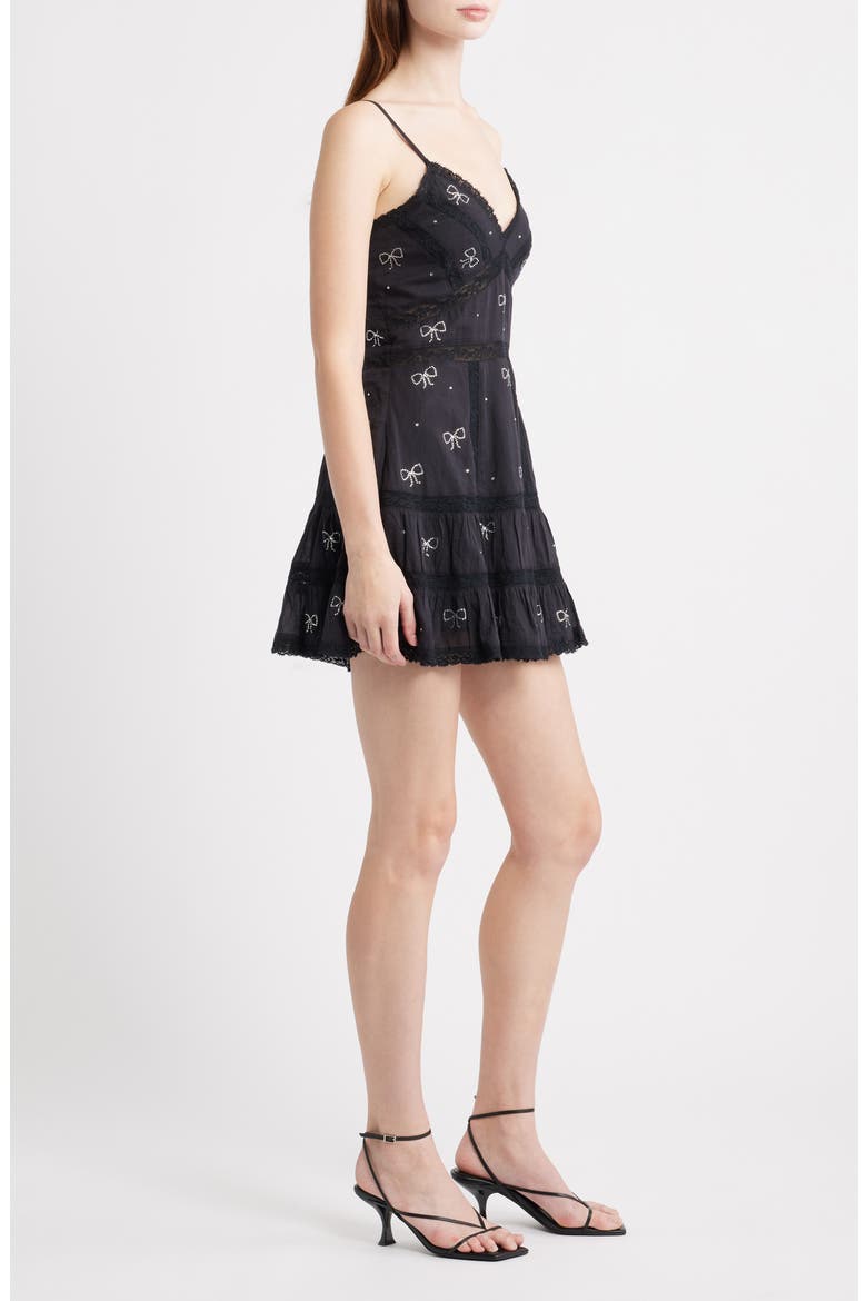 Solbina Crystal Bow Detail Minidress, Alternate, color, BLACK