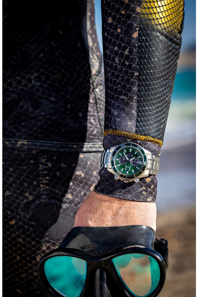 Promaster Dive Eco-Drive Bracelet Watch, 46mm, Alternate, color, GREEN/ SILVER-TONE