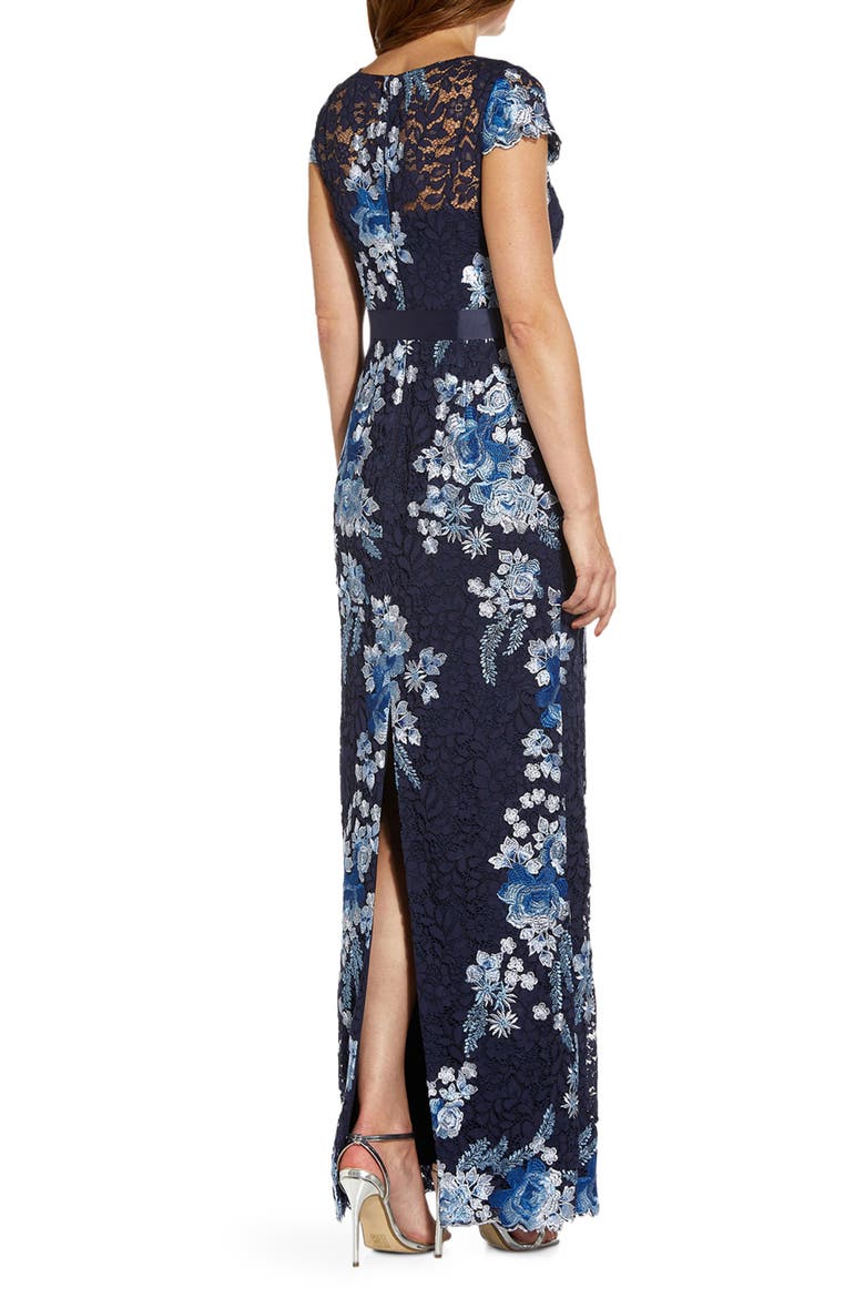 Embroidered Lace Gown, Alternate, color, NAVY MULTI
