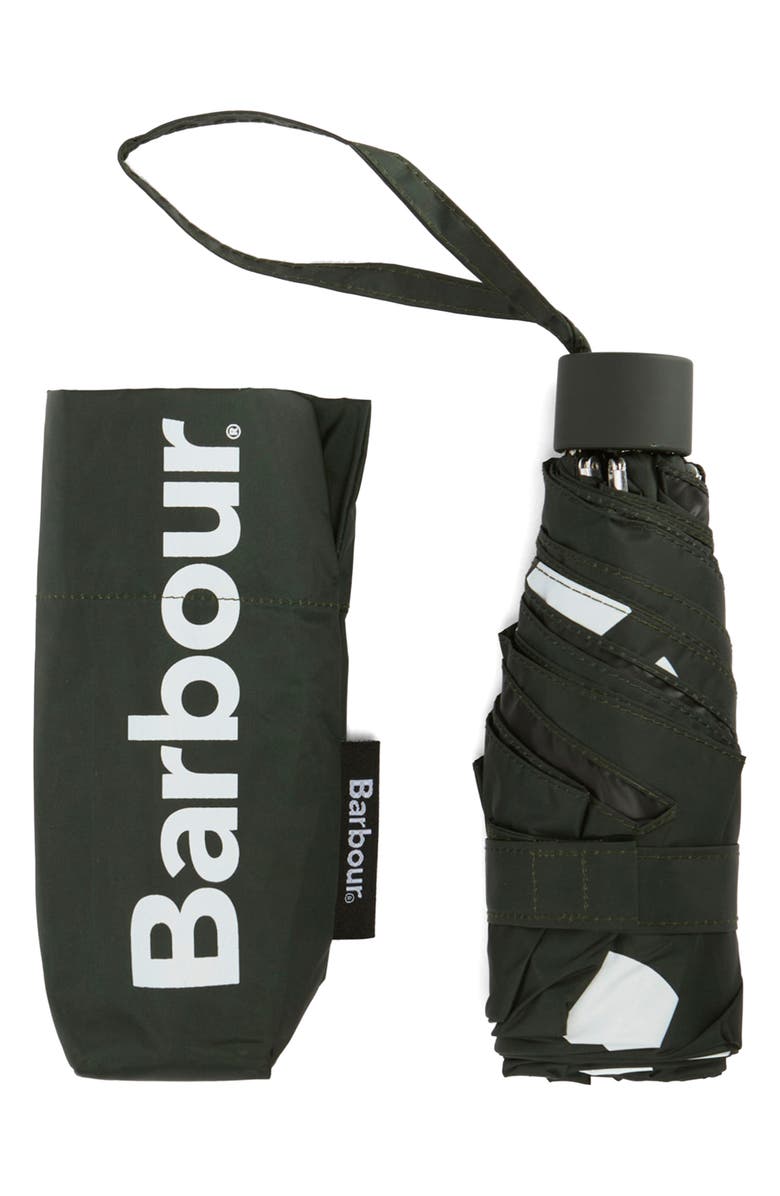 Barbour Logo Print Telescopic Mini Umbrella, Alternate, color, Barbour Green