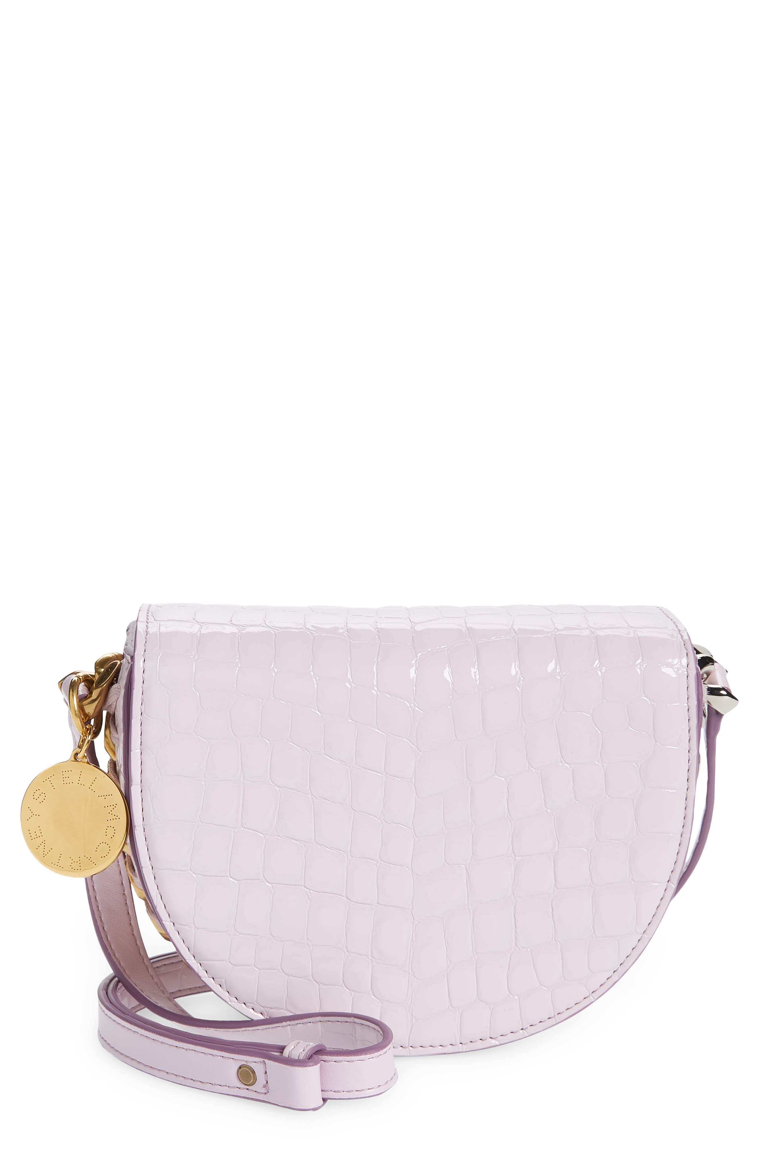 Stella McCartney Small Frayme Croc Embossed Faux Leather Shoulder Bag, Main, color, 