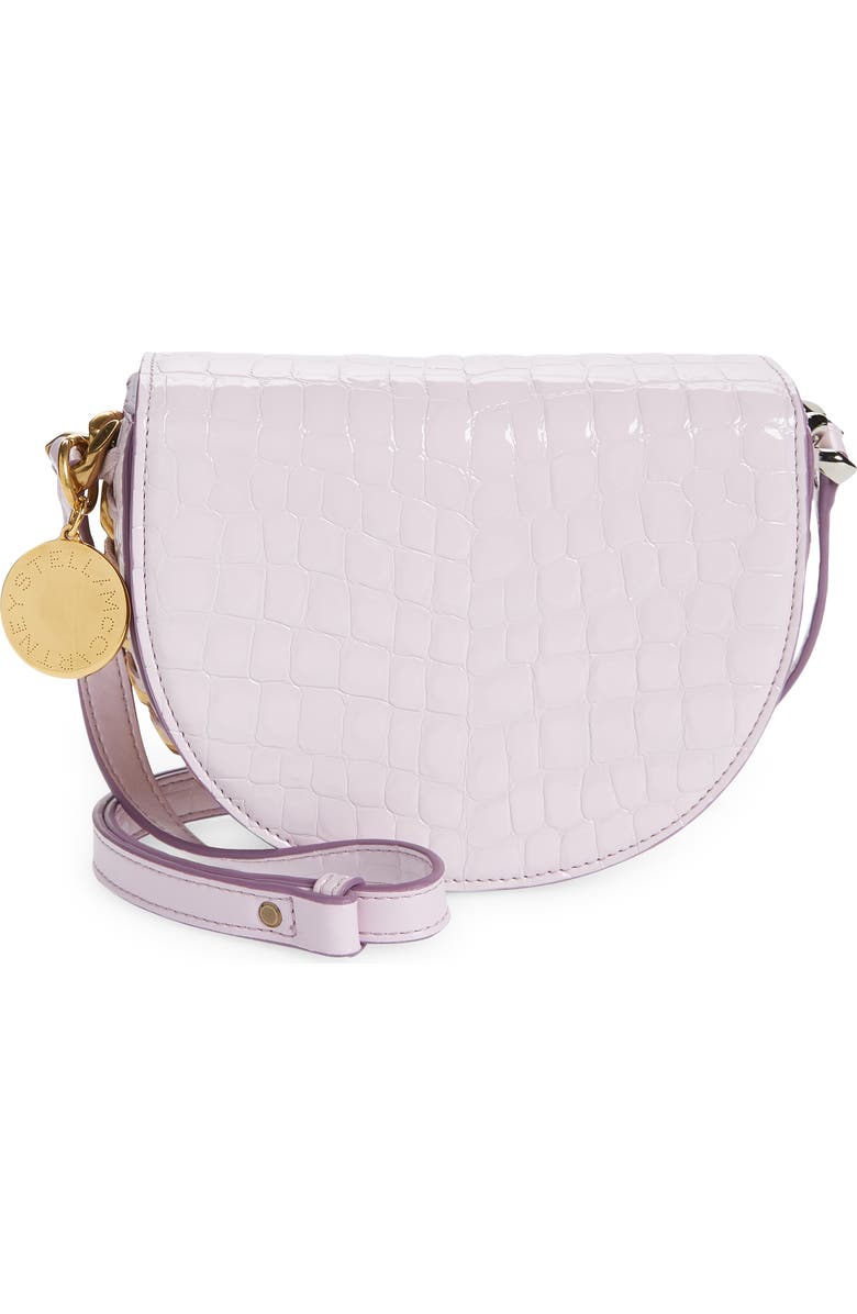 Stella McCartney Small Frayme Croc Embossed Faux Leather Shoulder Bag, Main, color,
