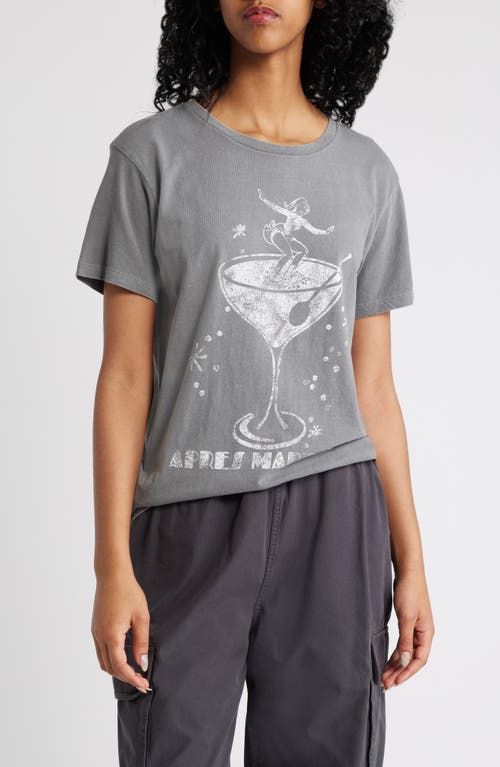 GOLDEN HOUR Après Martini Cotton Graphic T-Shirt in Washed Charcoal Gray 