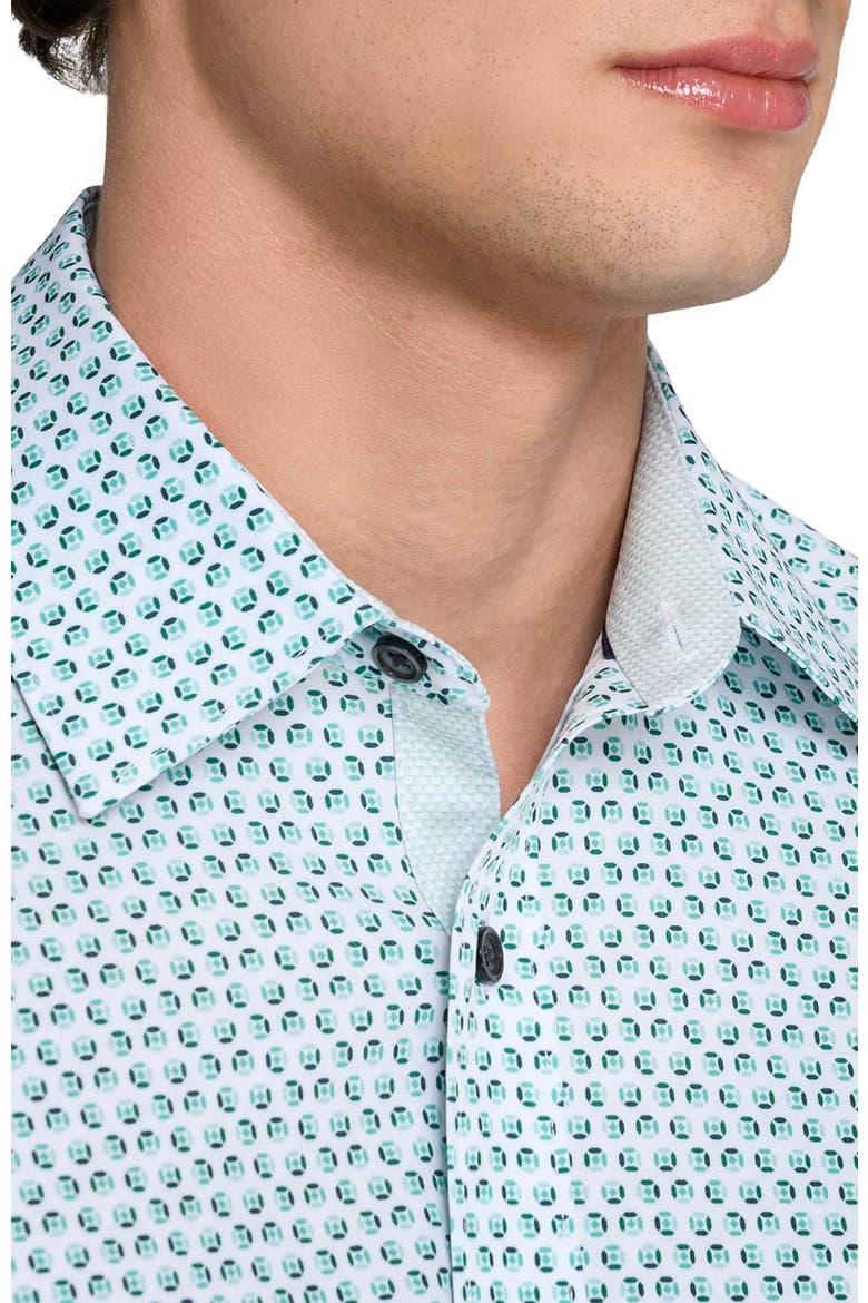 Slim Fit Gem Geo Performance Long Sleeve Shirt, Alternate, color, WHITE/GREEN
