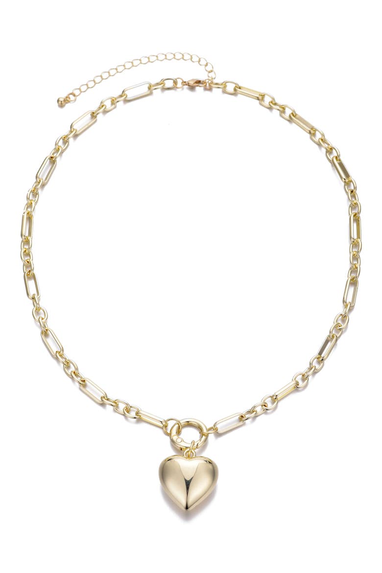 Puffy Heart Pendant Necklace, Alternate, color, GOLD