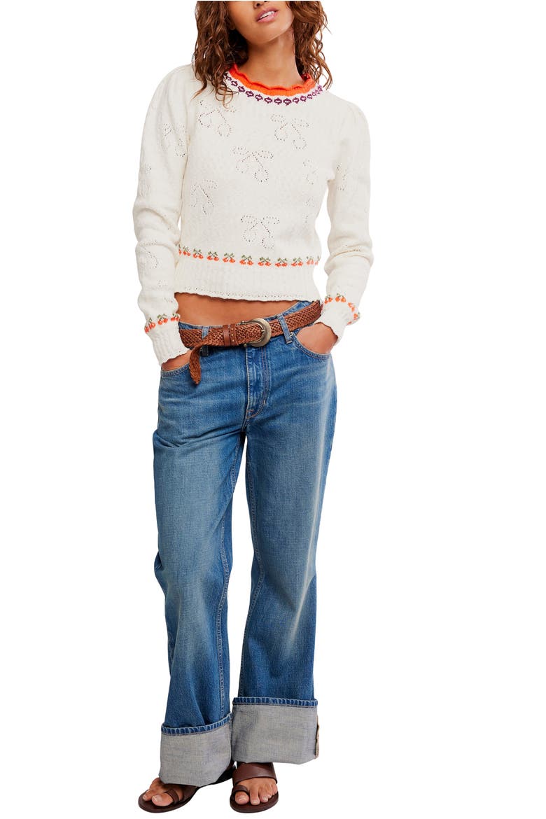 Tilly Cherry Pointelle Knit Crop Sweater, Alternate, color, COCONUT MILK COMBO