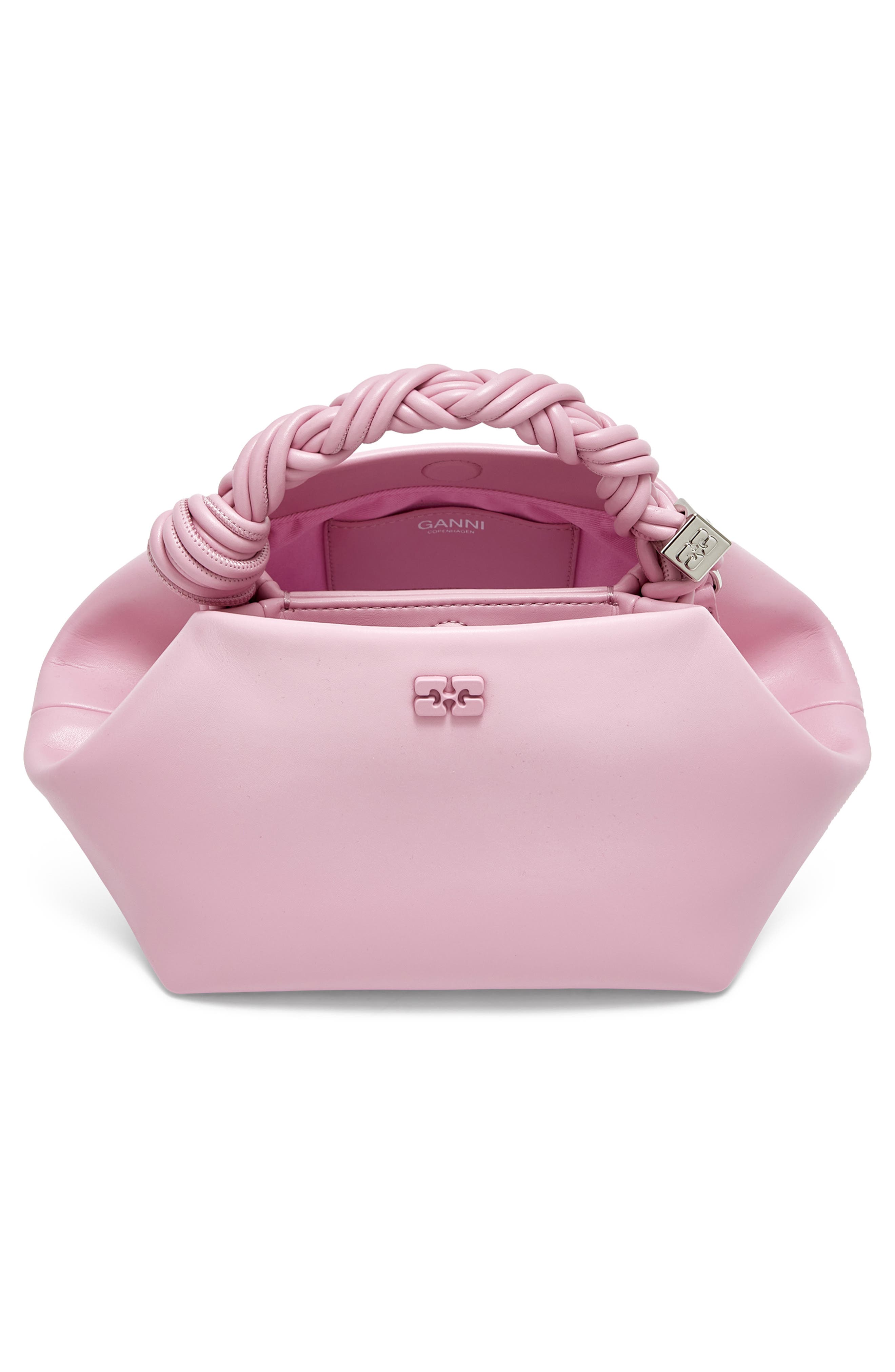 Ganni Small Bou Recycled Leather Top Handle Bag, Alternate, color, Pink Nectar