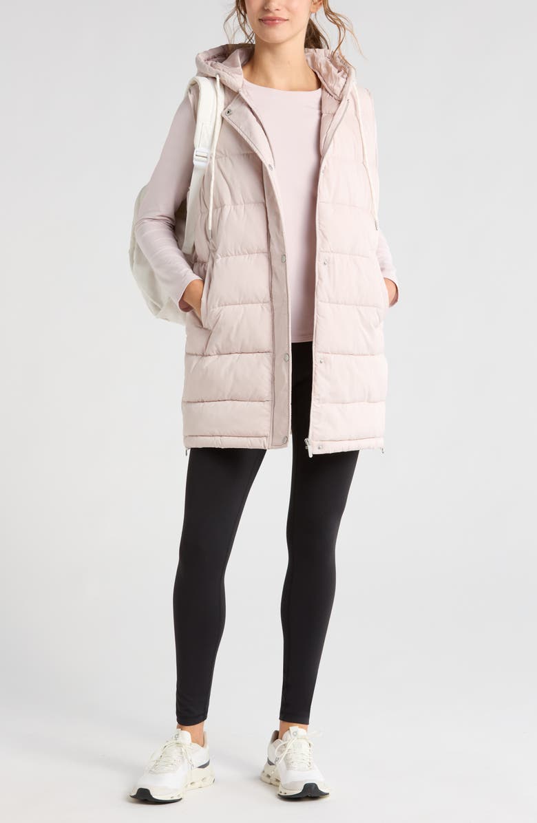 Zella Long Hooded Puffer Vest, Alternate, color, Pink Hush
