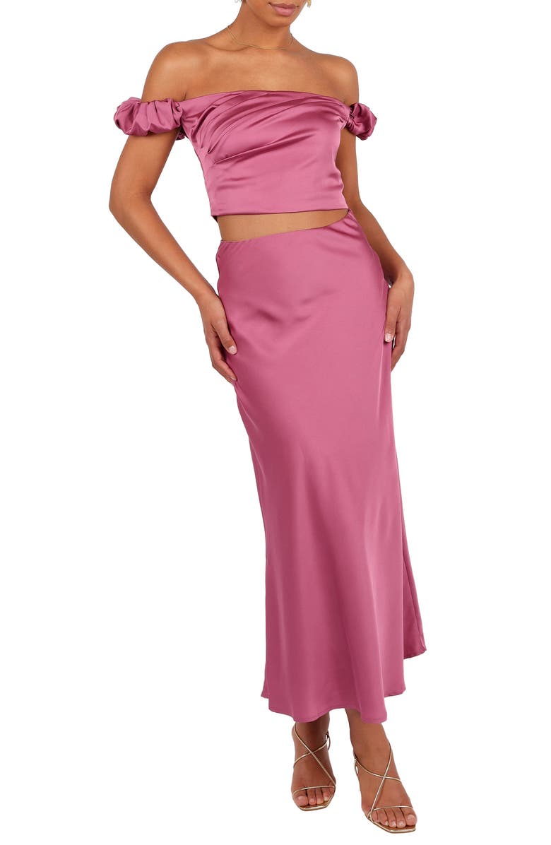 Petal & Pup Arabella Satin Crop Top & Matching Skirt Set, Main, color, 