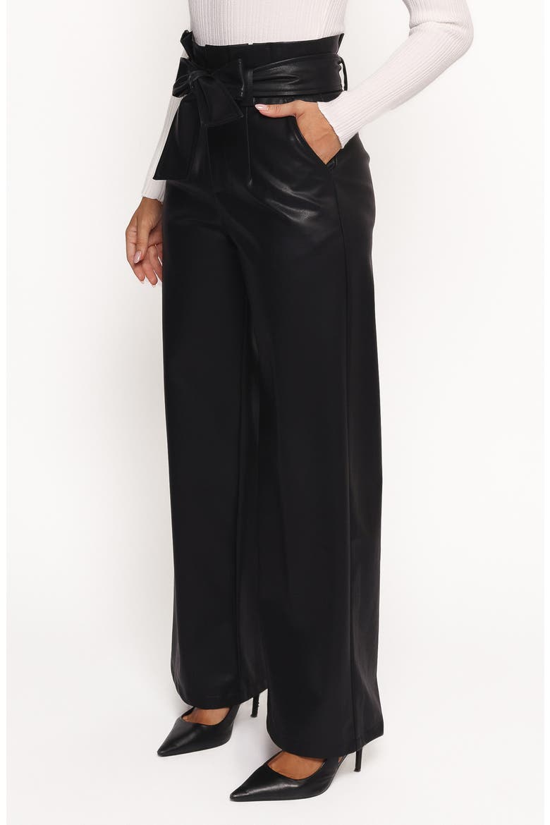 Kieran Tie Waist Faux Leather Wide Leg Pants, Alternate, color, BLACK
