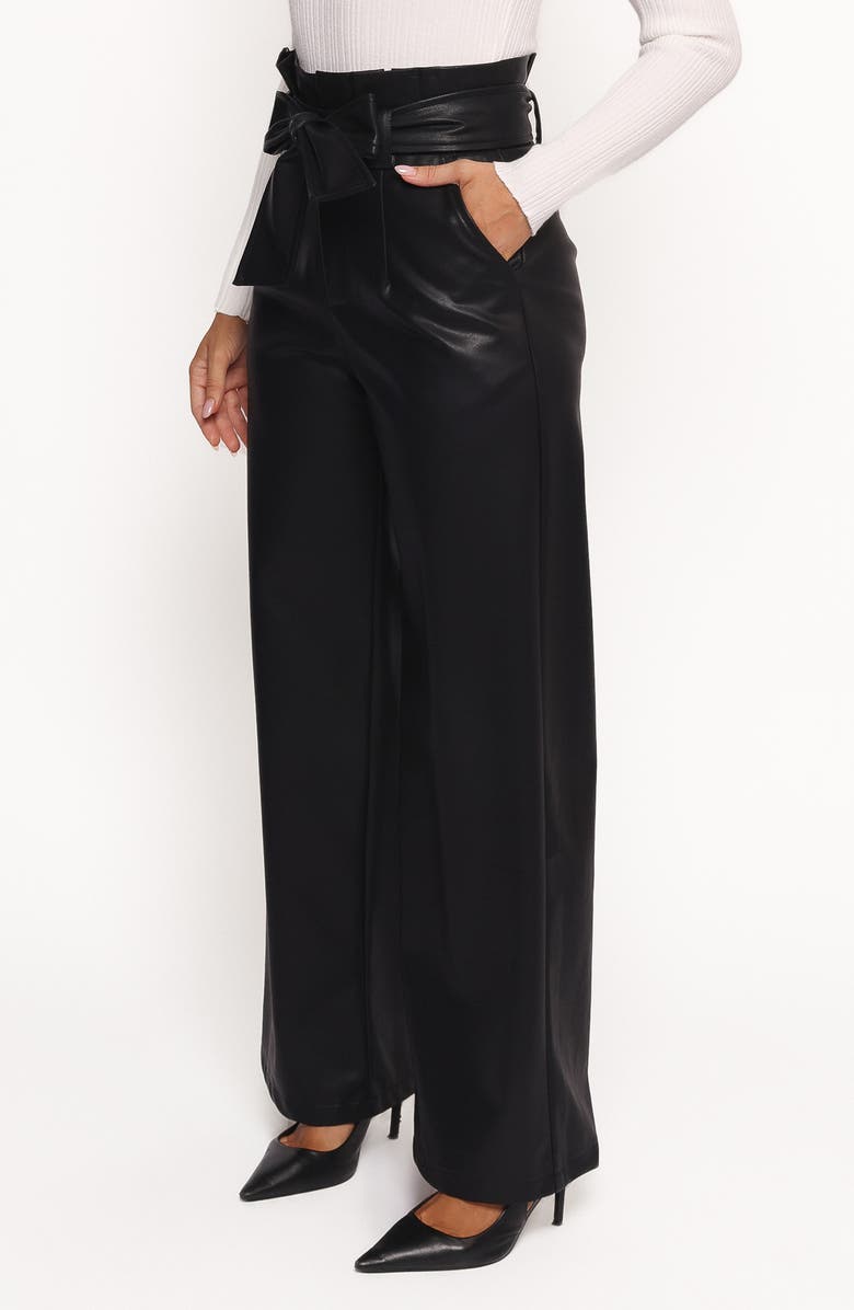 Petal & Pup Kieran Tie Waist Faux Leather Wide Leg Pants, Alternate, color, Black