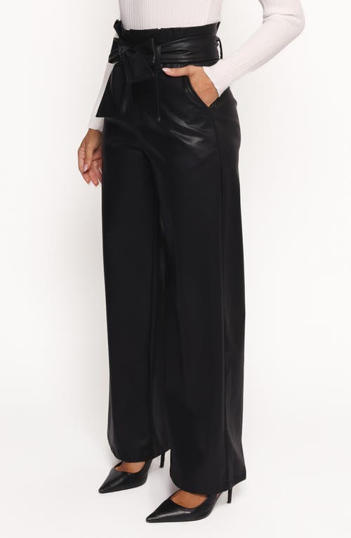 Petal And Pup Petal & Pup Kieran Tie Waist Faux Leather Wide Leg Pants In Black