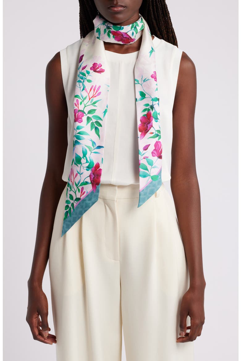 Print Silk Skinny Scarf, Main, color, PURPLE CLIMBING FLORAL