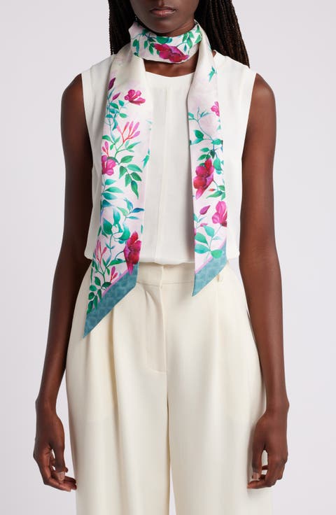 Print Silk Skinny Scarf