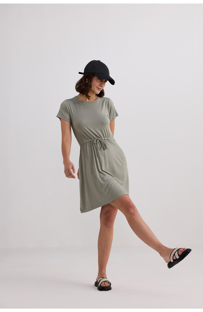 Reistor Drawstring Short T-shirt Dress, Alternate, color, Light Olive