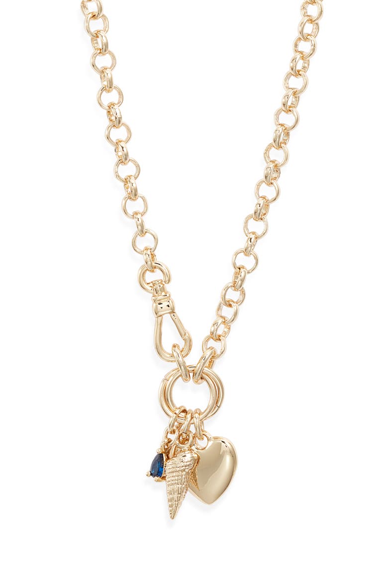 Round Link Chain Charm Necklace, Main, color, BLUE- GOLD