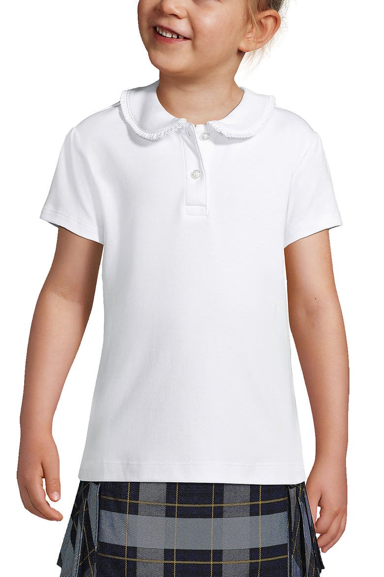 Girls Short Sleeve Ruffled Peter Pan Collar Knit Shirt, Main, color, White
