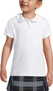 Lands' End Girls Short Sleeve Ruffled Peter Pan Collar Knit Shirt