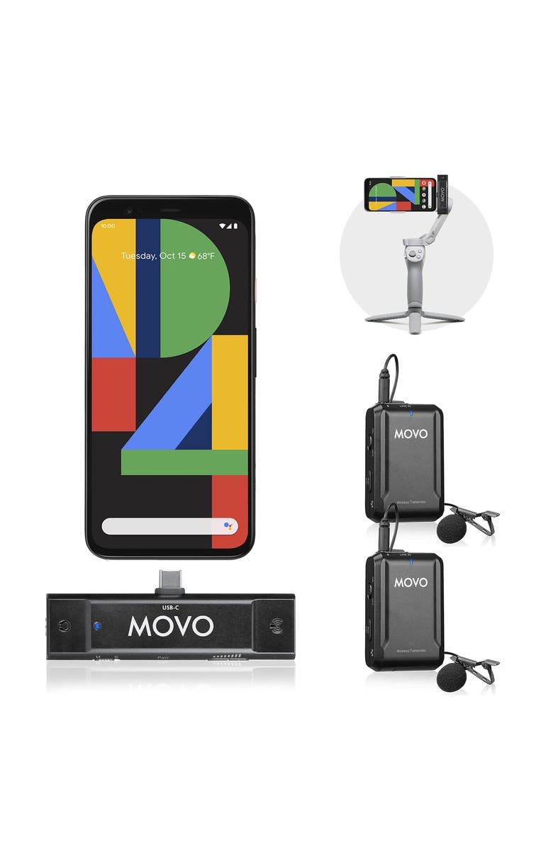 MOVO EDGE-UC-DUO Dual Wireless Lavalier Microphone System - Compatible with Android, Samsung, iPad Pro, Main, color, Black