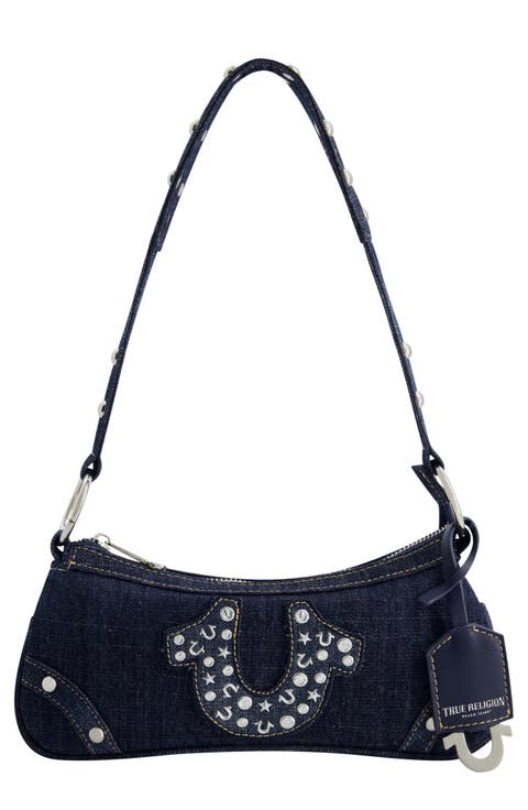 Studded Horseshoe Denim shoulder bag