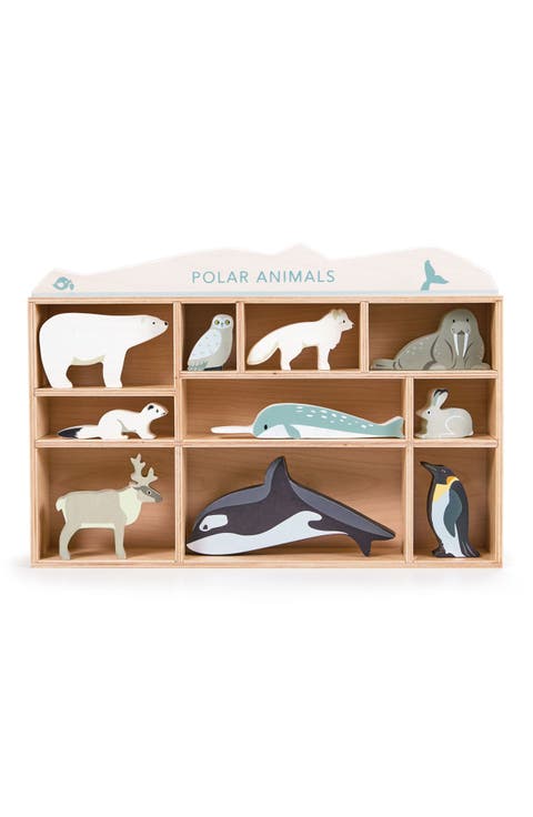 Polar Animals 10-Piece Wooden Toy Set & Shelf