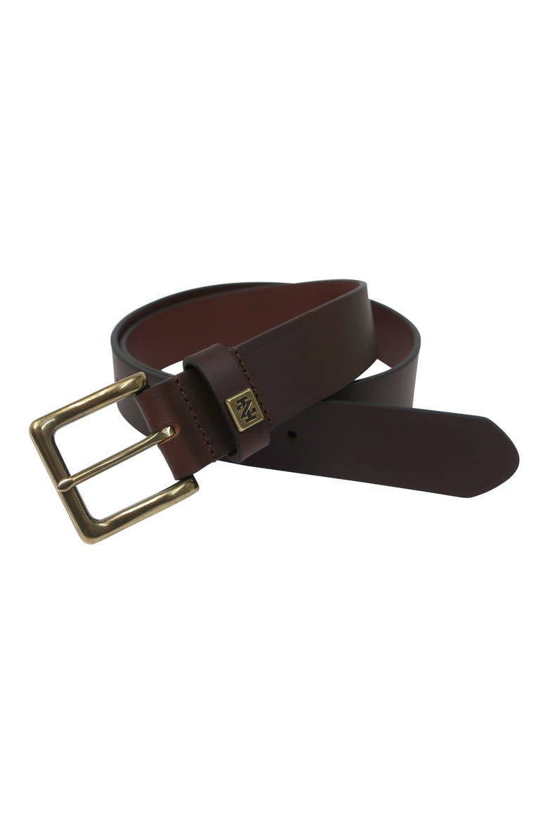 Cut Edge Leather Belt, Main, color, BROWN