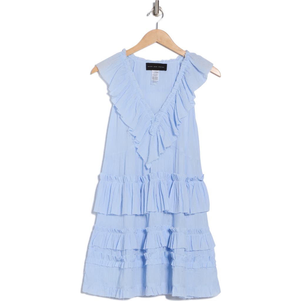 Know One Cares Sleeveless Ruffle Tiered Minidress In Blue