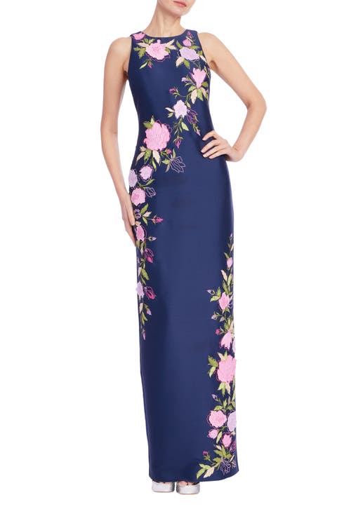 Floral Embroidered Column Gown