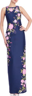 Badgley Mischka Collection Floral Embroidered Column Gown