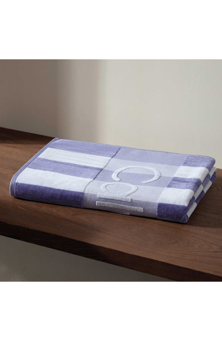 Calvin Klein Beach Stripe Logo Towel, Alternate, color, Twlight Purple/White