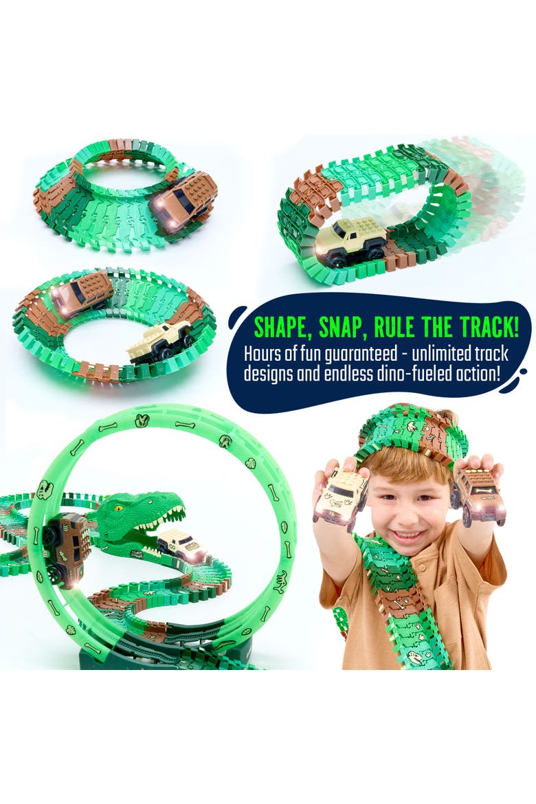 Dino Track Wild Toy Track Car Glow in the Dark Set, Alternate, color, Geen