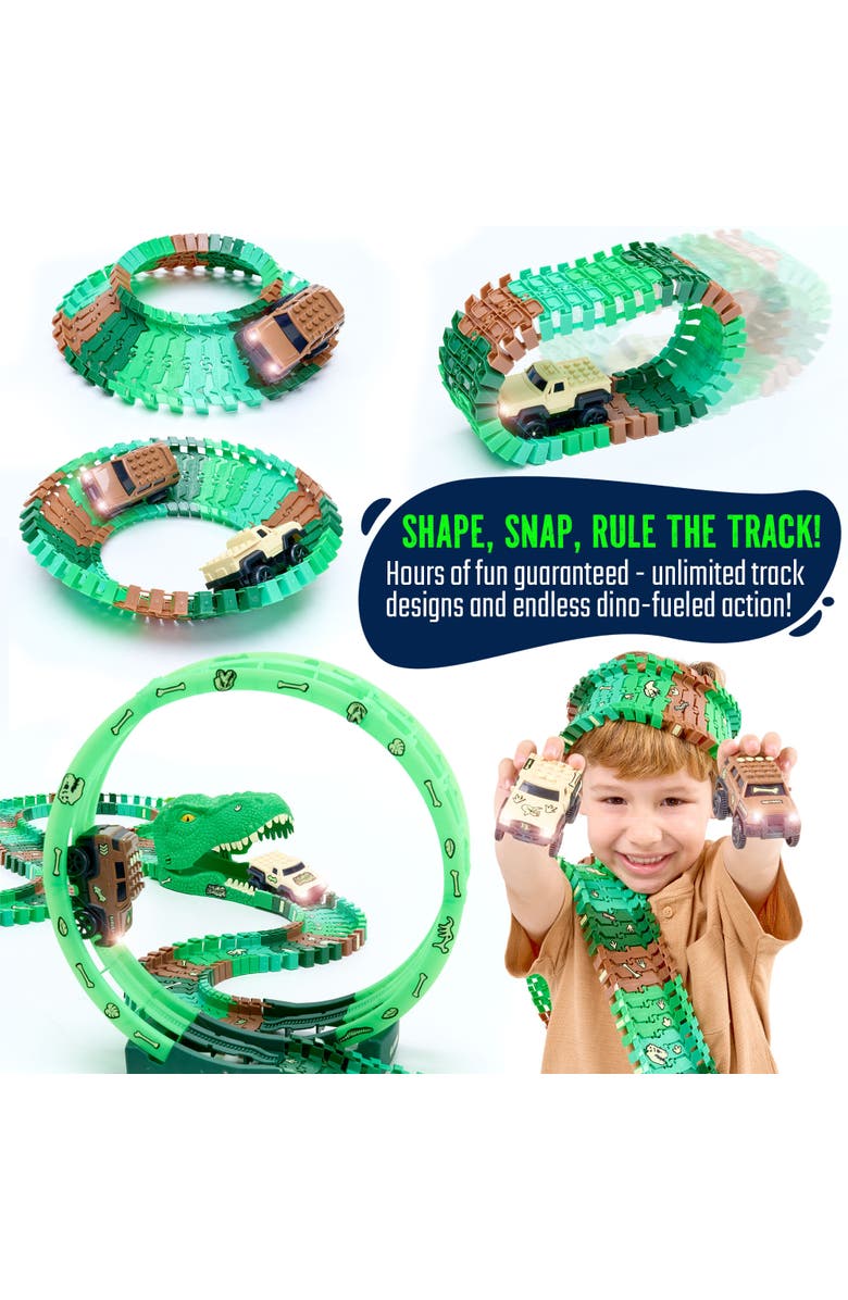 JitteryGit Dino Track Wild Toy Track Car Glow in the Dark Set, Alternate, color, Geen