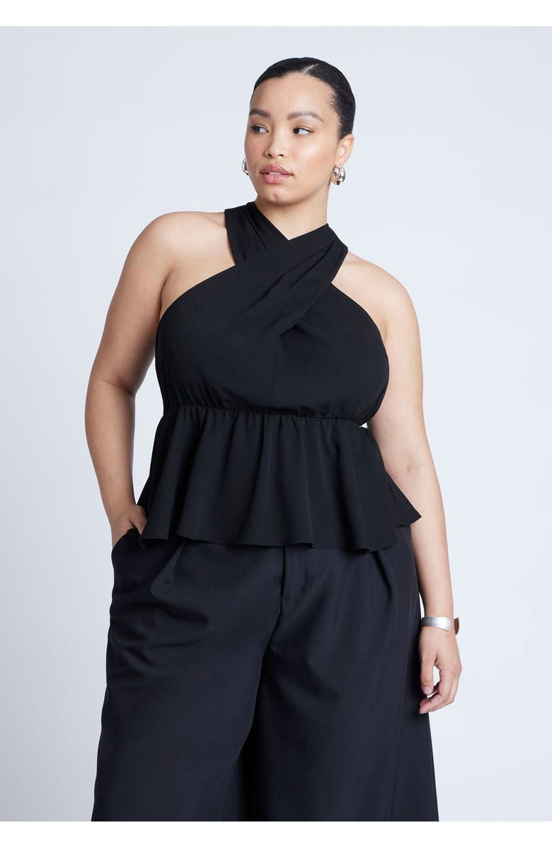 ELOQUII Halter Top With Peplum, Main, color, Black Onyx