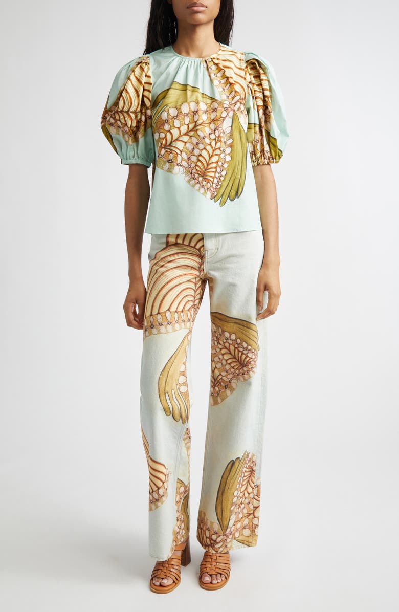 Ulla Johnson Ravena Puff Sleeve Cotton Top, Main, color, Water Blossoms