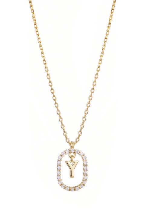 Floating Letter Initial Cubic Zirconia Pendant Necklace