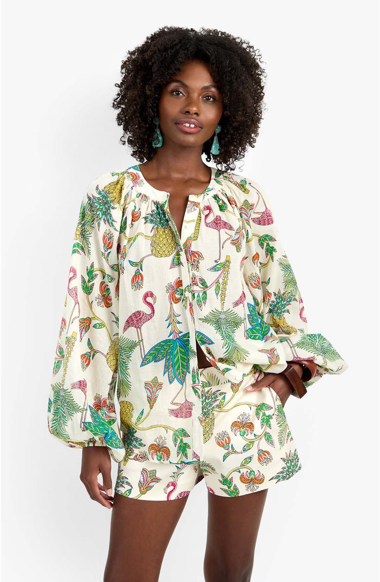 Trina Turk Norry Long-Sleeve Flamingo Fizz Voile Top, Alternate, color, Flamingo Fizz Voile