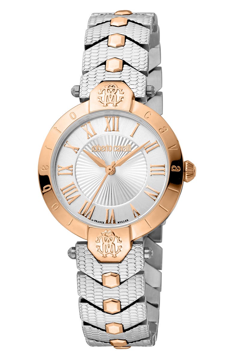 Roberto Cavalli by Franck Muller Swiss Quartz Two-Tone Bracelet Watch, 30mm, Main, color, Two Tone Silver & Rose Gold