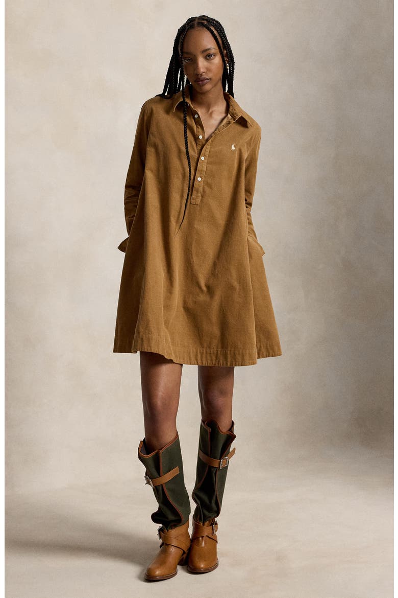 Long Sleeve Cotton Corduroy Shirtdress, Alternate, color, TAN