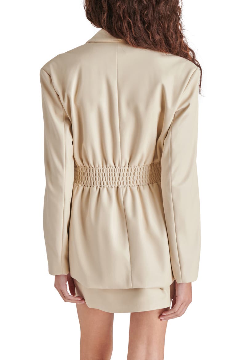 Frida Smock Waist Faux Leather Blazer, Alternate, color, BONE